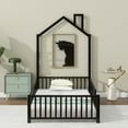 thumbnail image 3 of Full Size Metal House Platform Bed with Guardrail and Chimney, White, 3 of 9