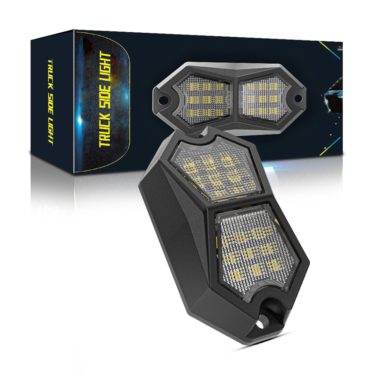 HUOEPU 210 Degree Wide Angle Rock Lights, 24 SMD Chip Super Bright LED Pods with 4 Meters Cable, IP67 Waterproof Off Road Lights for Trucks Jeep UTV ATV Boat