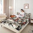 thumbnail image 3 of Manfei Boho Hippie Aztec Queen Sheets 4 Pieces,Abstract Cow Print Queen Sheet Sets,Teal Red Black,1 Flat Sheet,1 Fitted Sheet and 2 Pillowcases, 3 of 6