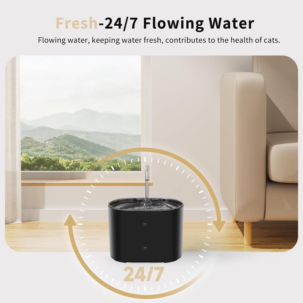 74oz/2.2L Automatic Cat Water Fountain,stainless steel faucet,Ultra-Quiet Pump,Three-Layer Filtration System,Suitable for Cats & Small Dogs Pet Water Dispenser,Black with 4pcs Filters
