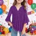 thumbnail image 2 of Gyujnb V Neck Glitter Flare Sleeve Blouse Casual Loose Fit Tops (Little Girls, Big Girls),9-10 Years, 2 of 4