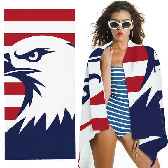 RKSupls Eagle Head American Flag Oversized Microfiber Beach Towel, Machine Washable Ultra-Soft Microfiber Ideal for Bathroom, beach , Soft Super Absorbent- 30x60 in