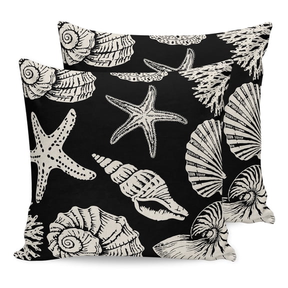 Pillow Covers 20x20 Set of 2, Black Starfish Coastal Throw Pillow Covers Decorative Couch Cushion Cover, Shell Coral Summer Beach Nautical Ocean Microfiber Soft Pillowcases for Bedroom Living Room