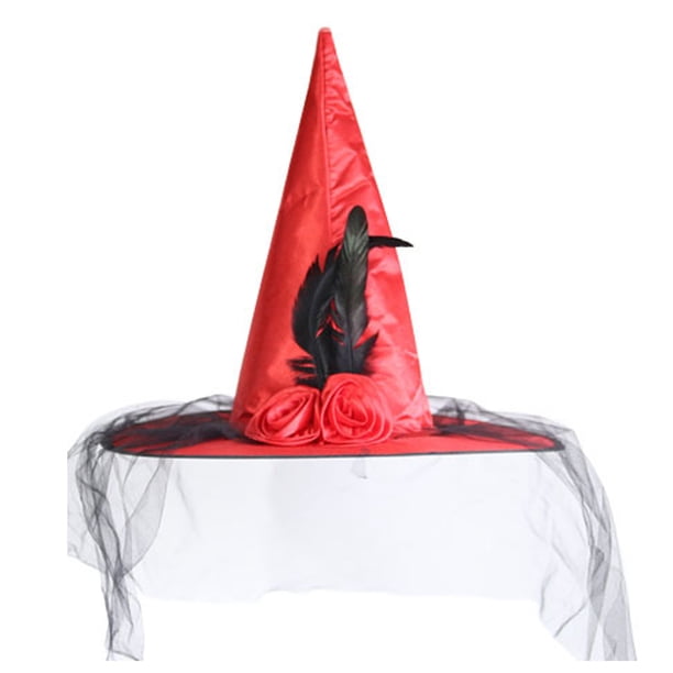 Sombrero de bruja de Halloween para fiesta, sombreros de bruja, sombreros de bruja para mujer con rosas y plumas