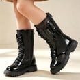 thumbnail image 5 of YMUQEIGH Girls Leather Riding Knee High Boots with Side Zipper Fashion Round Toe Comfortable Low Heel Lace Up Combat Boots Lug Sole Motorcycle Boots Little Kid/Big Kid, 5 of 7
