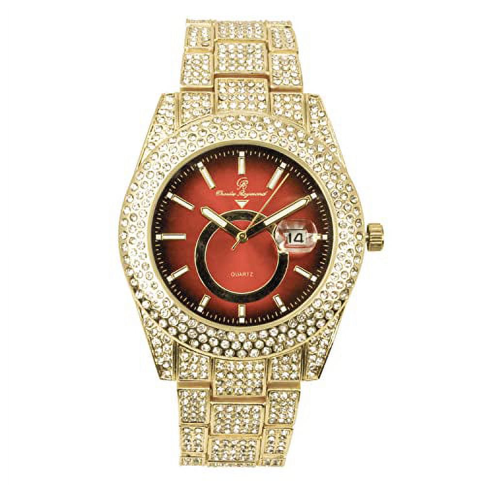 Charles Raymond Minimalist Designer Iced Out Watch with Date Window on dial A Hip Hop Clone Conspiracy Timepiece to Become a King of Bling - ST10328A (ST10328A Gold- Black- Red)