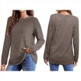 thumbnail image 3 of Camisas de Larga para Mujer, Blusas Holgadas de Cuello Redondo, Elegantes, Informales, para Otoño e Invierno. Caqui XXL, 3 of 5
