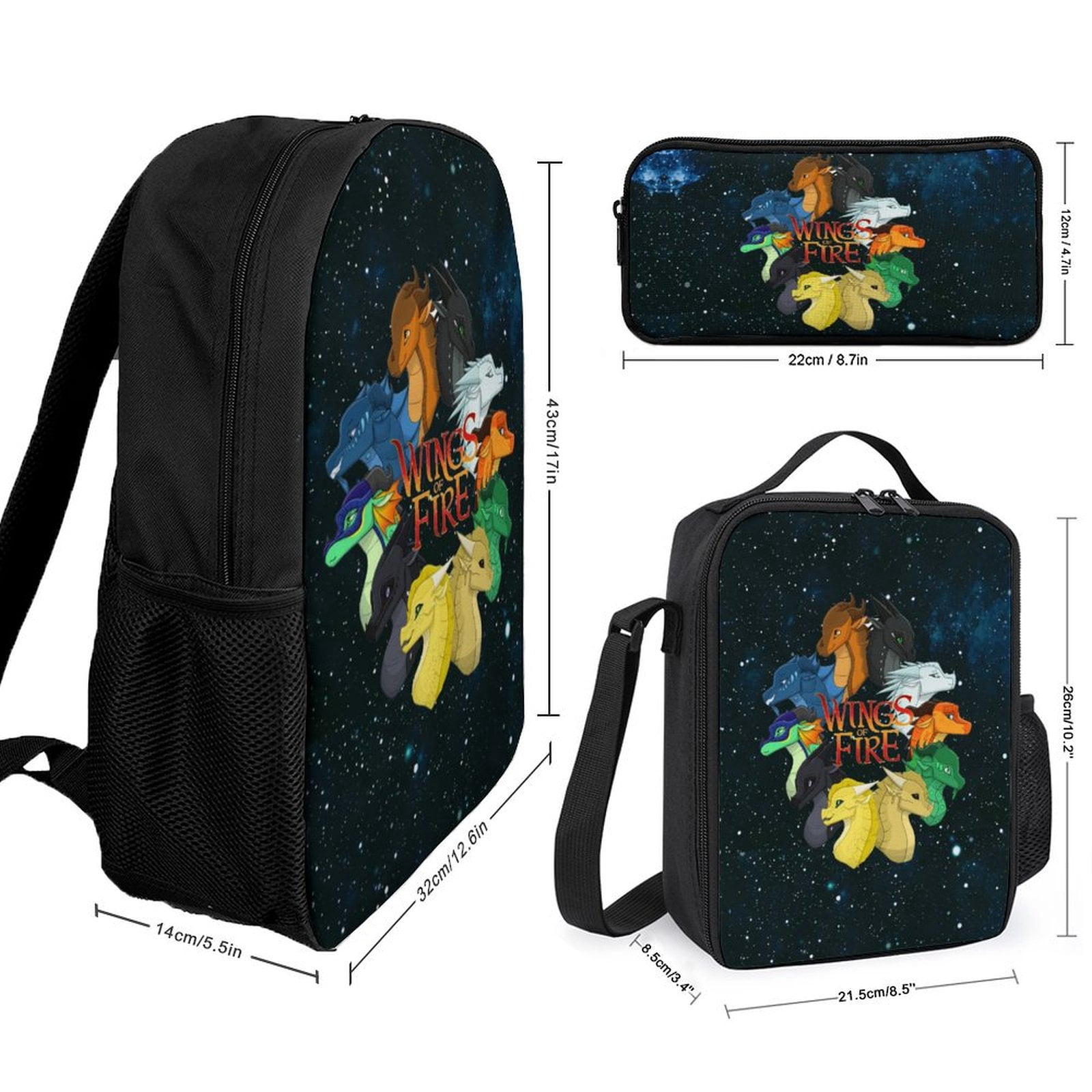 Wings of Fire Piece Backpack Set with Lunch Bag Pencil Case