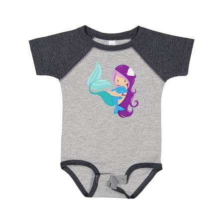 

Inktastic Cute Mermaid Little Mermaid Purple Hair Dolphin Gift Baby Girl Bodysuit