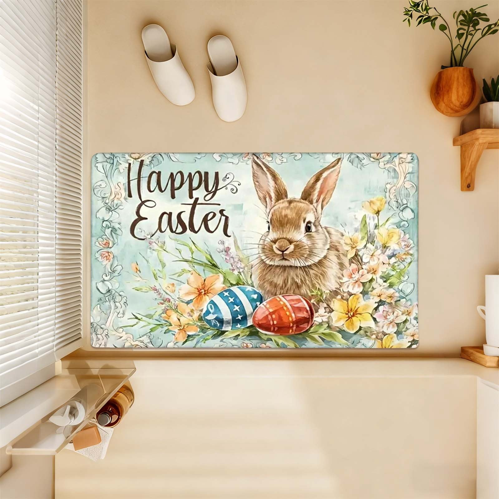 16" x 24" Happy Easter Bath Rug Easter Rug Easter Kitchen Mats Easter Decor Easter Bathroom Rug Rug for Easter Kitchen Mats for Floor Easter Bunny Kitchen Rug Easter Bath Mat