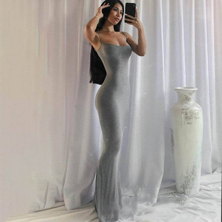 corset shapewear dress Popilush Women's Shapewear Mesh Corset Panel Built-In Sculpting Midi Dress - Black
