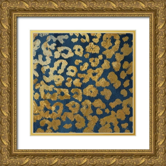 Sophie 6 12x12 Gold Ornate Wood Framed with Double Matting Museum Art Print Titled - Navy Gold Leopard Pattern
