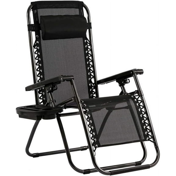 CL.HPAHKL Zero Gravity Chairs Folding Chaise Lounge Chair Outdoor Patio Lounge Chair Recliner with Cup Holder for Poolside Garden Backyard Lawn, Black