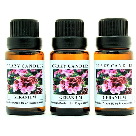 Crazy Candles Geranium 3 Bottles 1/2 FL Oz Each (15ml) Premium Grade Scented Fragrance Oil Made in USA