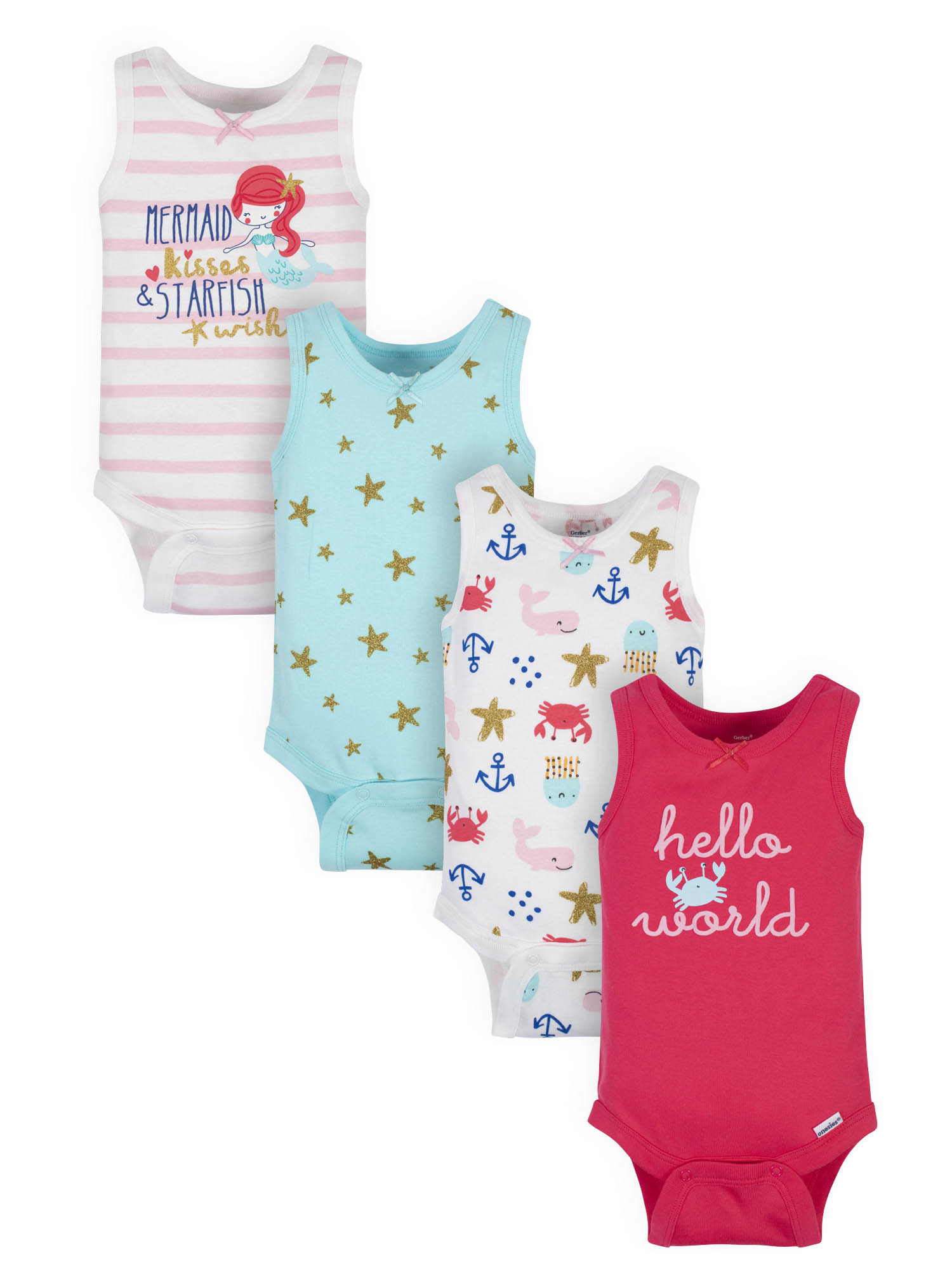 Gerber Baby Girl Tank Onesies Bodysuits, 4pk