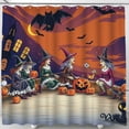thumbnail image 1 of Spooky Halloween Shower Curtain with Colorful Witches, Pumpkins & Bats, 1 of 4