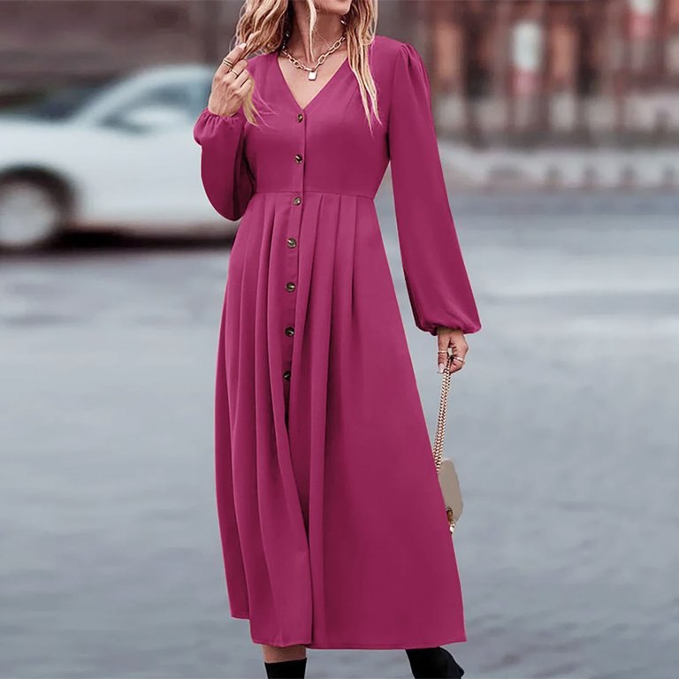 XVJRHAK Women Summer Dresses Womens Elegant V Neck Long Sleeve