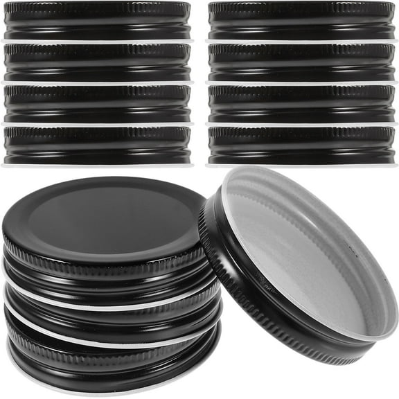 Supvox 10Pcs Wide Mouth Metal Canning Jar Lids Black Airtight Seal for Yogurt Jam Honey