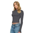 thumbnail image 4 of M&M SCRUBS Women's Long Sleeve Crop Tops Buttery Soft Y2K Baby Tee Super Stretch Casual, Workout Shorts T-Shirts (Charcoal, Small), 4 of 6