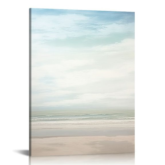 Acheng Beach Canvas Wall Art Prints Abstract Ocean Coastal Decor Natural Landscape Painting Modern Artwork for Living Room Bathroom Bedroom Home Decor Stretched Framed Ready to Hang 12x16 in