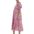 thumbnail image 3 of Women's Floral Print Puff Sleeve V Neck Tiered Midi Dress Casual Vacation Sundress Rose Pink S, 3 of 10