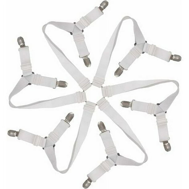 Tensor elástico para sábana ajustable, sujetador ajustable de 6 posiciones, sujetadores de sábanas, correa de sujeción ajustable para todos los colchones redondos y cuadrados (blanco)