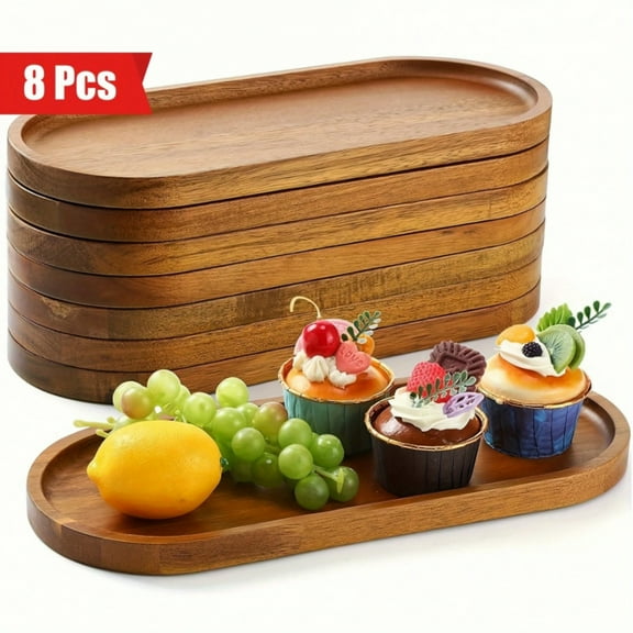 NTGFU 8 Pack Wood Serving Trays 11.5x4 Inch Charcuterie Boards Oval Wooden Plates Wood Serving Platter Cheese Dinner Plates Bulk for Dessert Snack Bread Fruit Appetizer Dishes