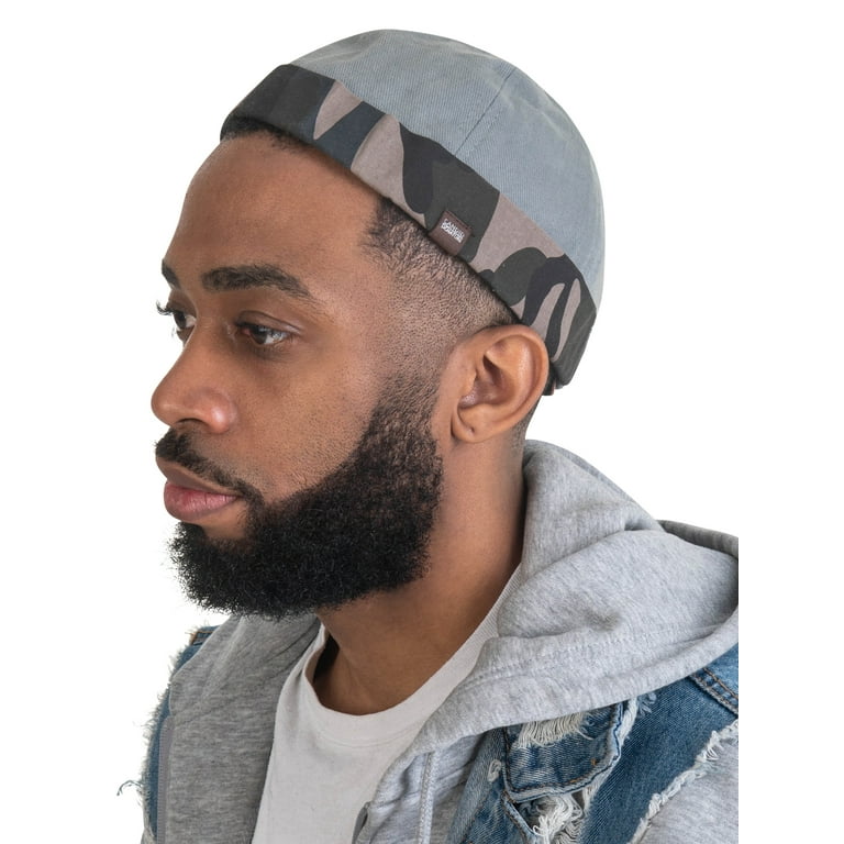 SnugZero Brimless Adjustable Docker Hat Beanie Retro Cotton No Visor Cap Gray with Army Camo Cuff Walmart