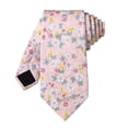 thumbnail image 5 of Cotton Floral Tie for Men 2.5" Printed Skinny Necktie Pocket Square Tie Clip Set Flower Wedding Party Groom Pink, 5 of 6