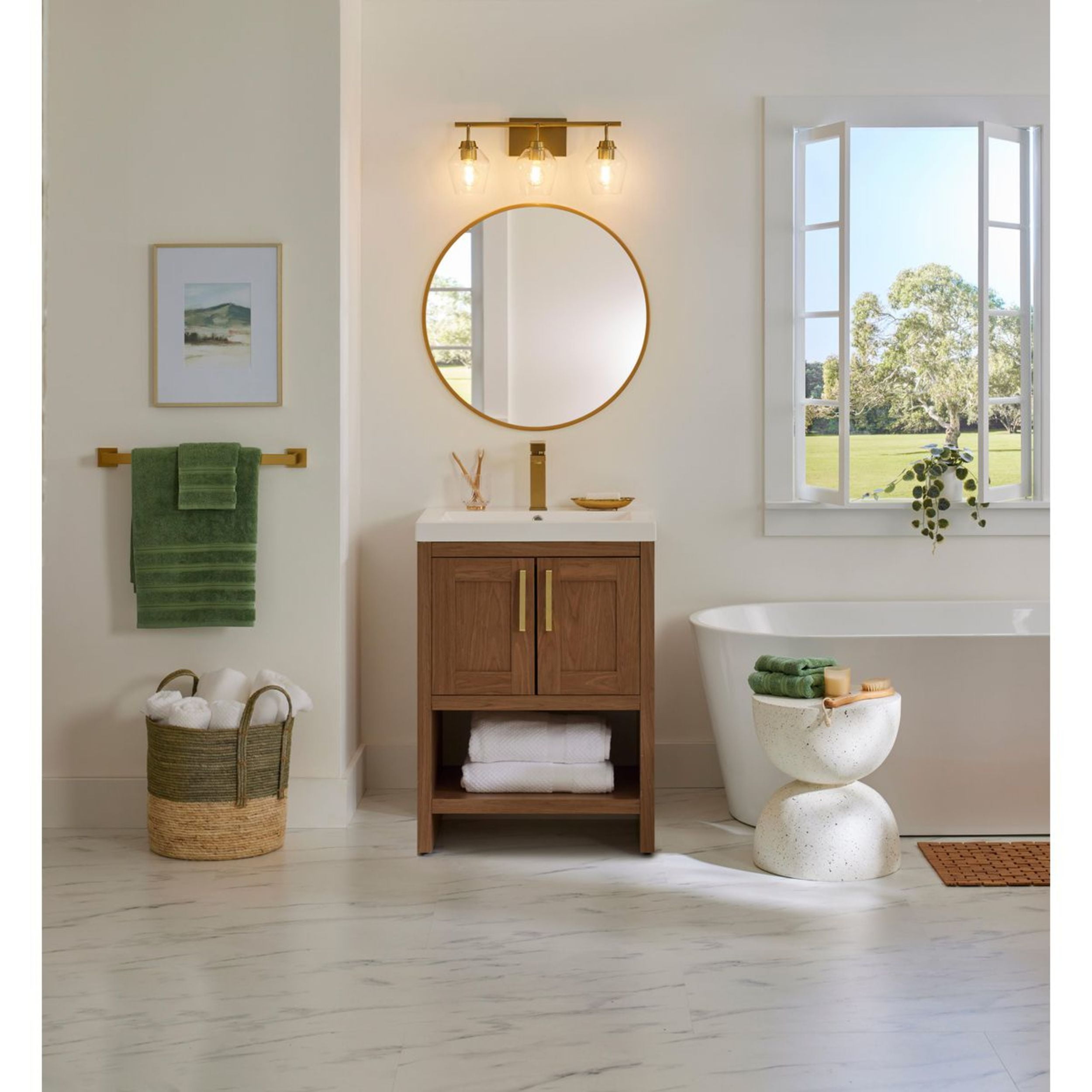 New Avec Adalyn Collection Farmhouse 3-Light Champagne Bronze Vanity Light with Clear Glass Shades