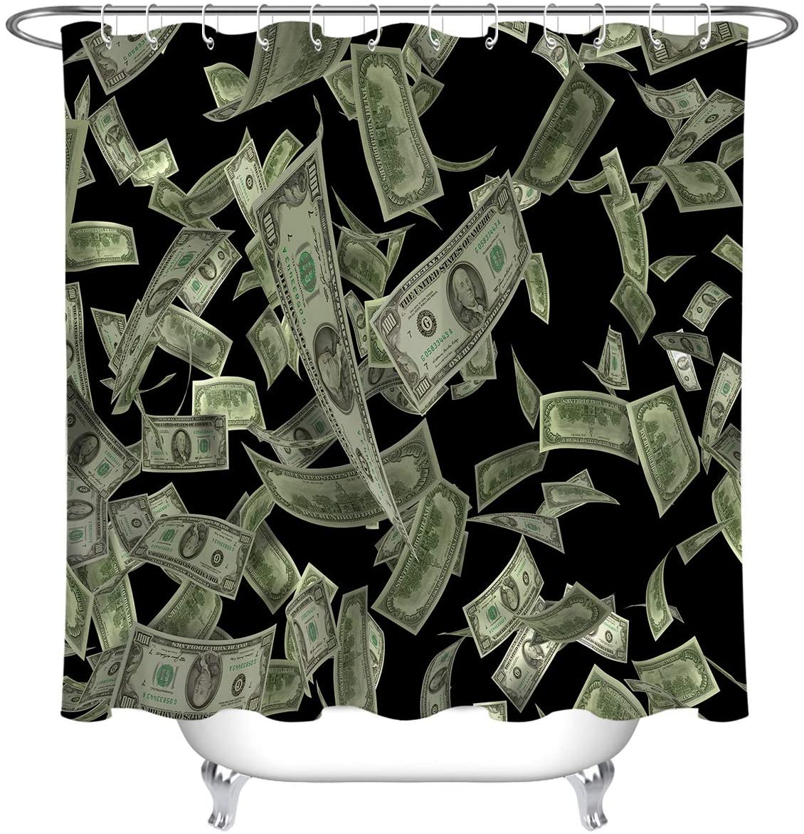 SPXUBZ Money Dollar Shower Curtains Funny Hundred Dollar Bill Shower