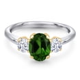 thumbnail image 3 of Gem Stone King 10K Two Tone Gold Green Chrome Diopside and White Zirconia Engagement Ring for Women | 1.70 Cttw | Oval 8X6MM | Gemstone Birthstone | Size 5, 3 of 6