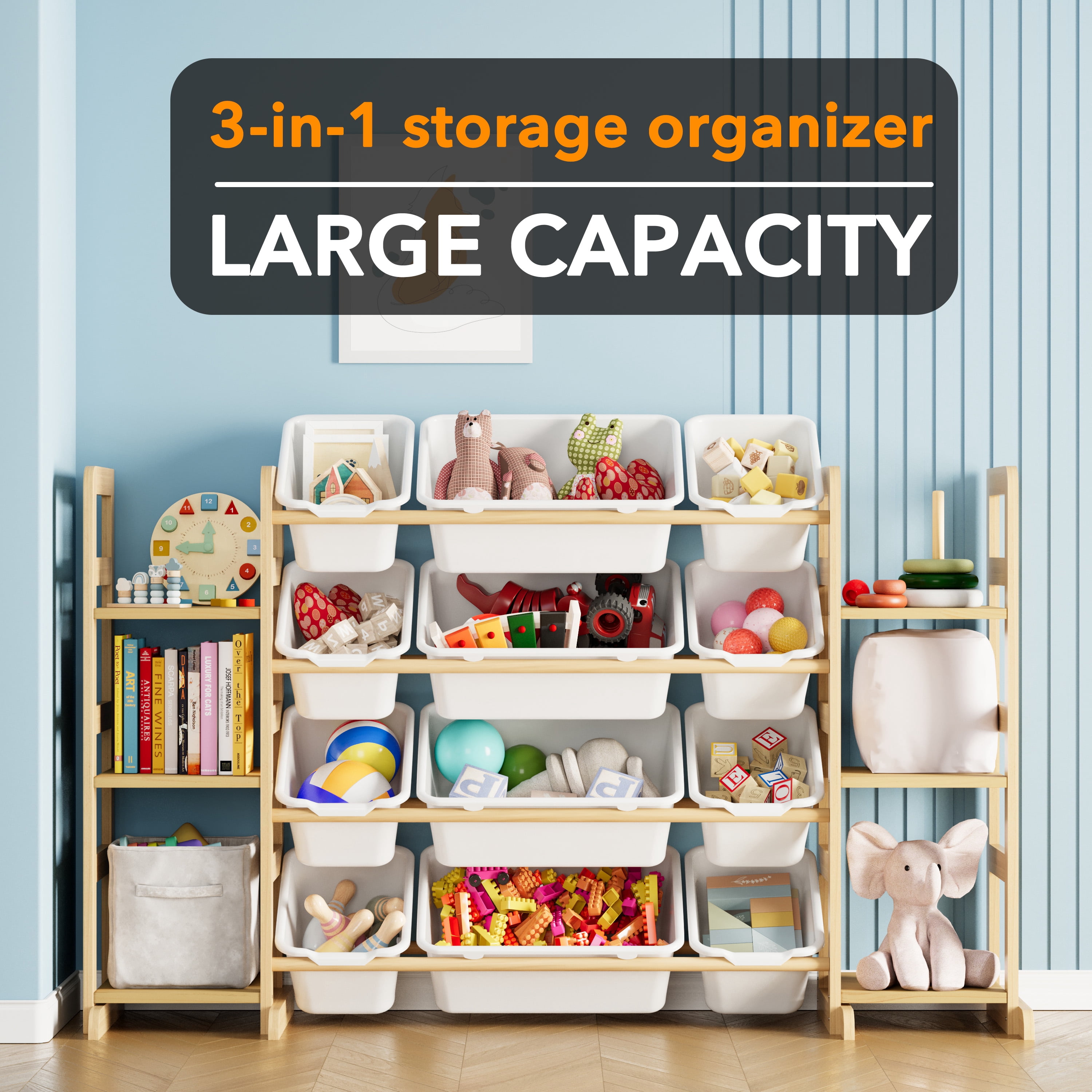 SpaceAid Toy Storage Organizer, Kids Bookshelf and Bookcase with 6 Shelves and 12 Bins, White