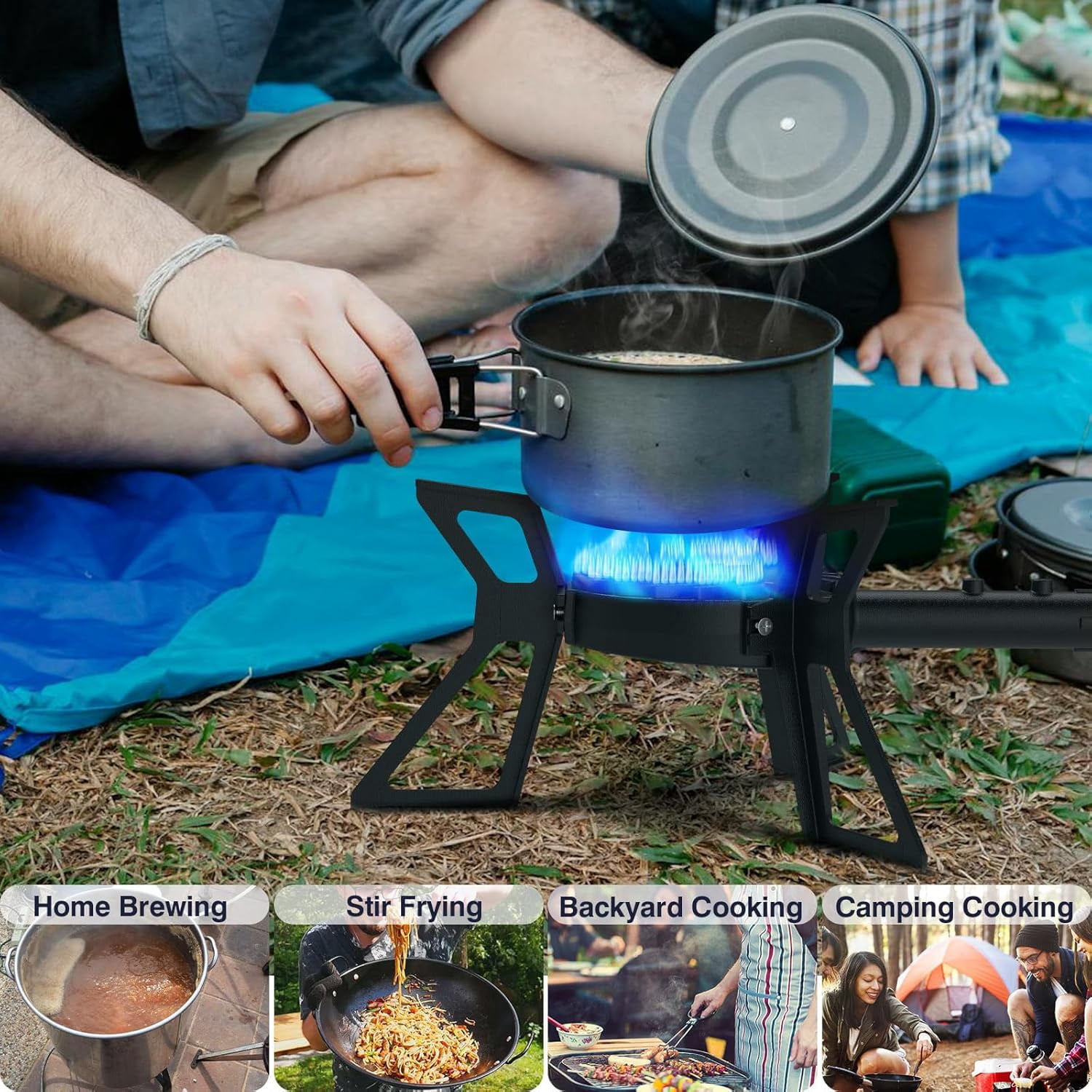 Frizi Portable Tripod Gas Burner Stove – Single Propane Burner for Outdoor Cooking, Camping, Hiking, Backpacking | Compact & Stable Gas Stove for Boiling, Frying, and Grilling Outdoors