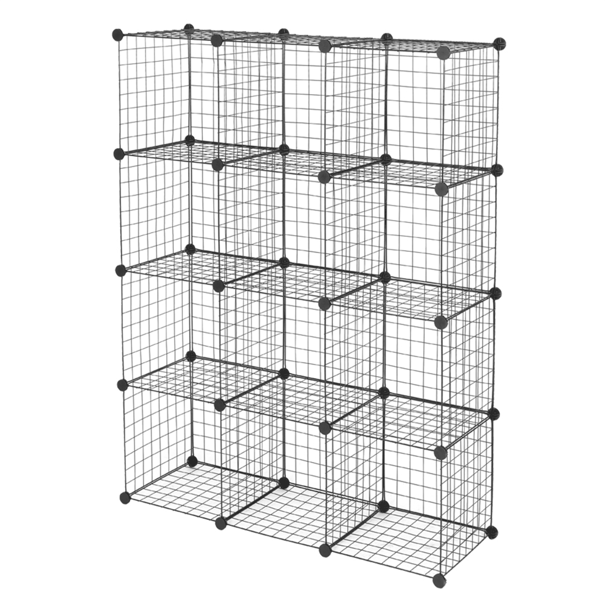 12-Cube Organizer Shelf, Metal Grid Storage Cubes, DIY Modular Bookshelf, Closet Organizer & Toy Storage, Black (14" x 14" x 14" Each Cube)
