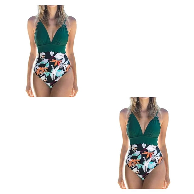 Yuarrent Traje de baño sin mangas para mujer, traje de baño con relleno, traje de baño a la moda, ropa de playa, verde + flor blanca M Type7 NO7 Yuarrent CBP218396