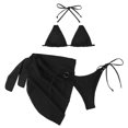 thumbnail image 1 of 3PCS Women Halterneck Swimsuit Bathing Suit Set with Beach Wrap Skirt, Halterneck Beach Wear Top and Low Waist Bottom rose red XL, 1 of 4
