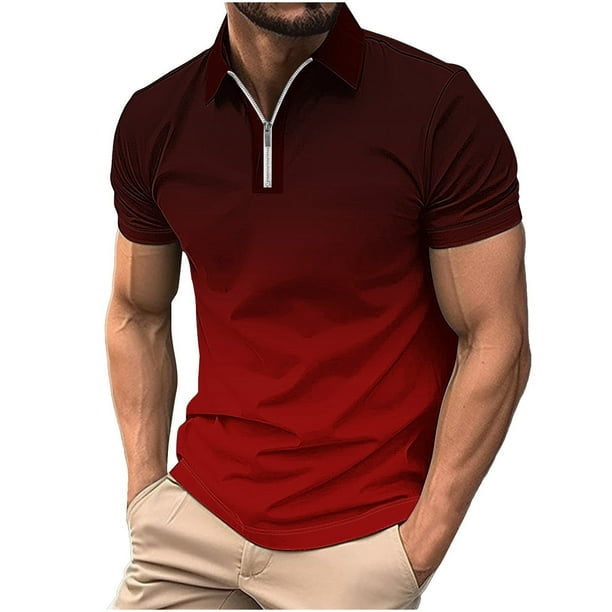 Camisetas de Manga Larga para Hombres Casual Impreso Girar Abajo Cuello Cremallera Camiseta, Ligera Blusa de Algodón de Imitación para el Hogar, Diario Y Cuatro Estaciones de Uso
