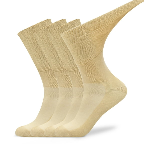 Busy Socks Super Soft Wide Top Cotton Socks for Diabetic,Medium,4 Pack,Beige