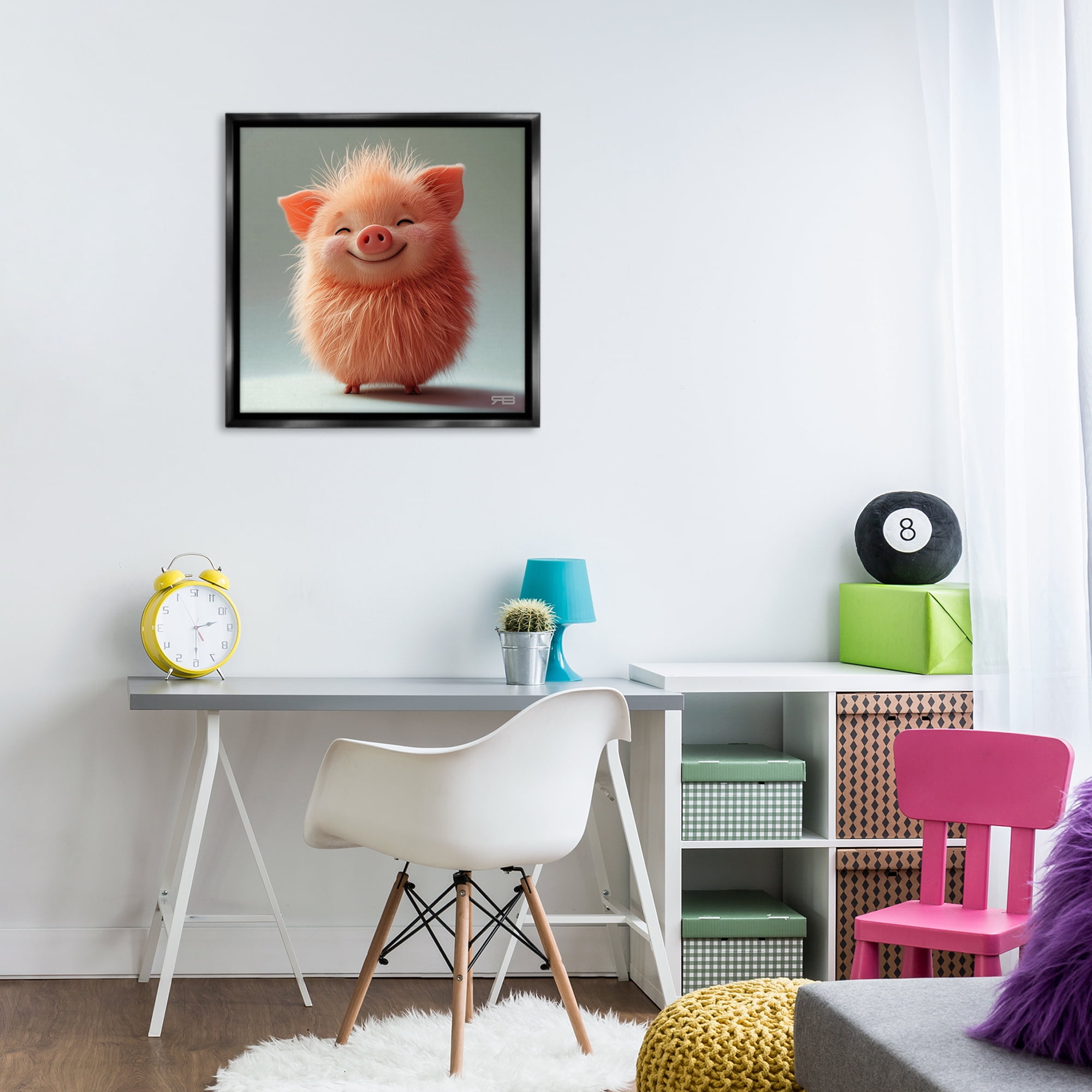 Stupell Industries Smiling Fluffy Piglet Animals Painting Black Floater Framed Canvas Art Print Wall Art, 25 x 25