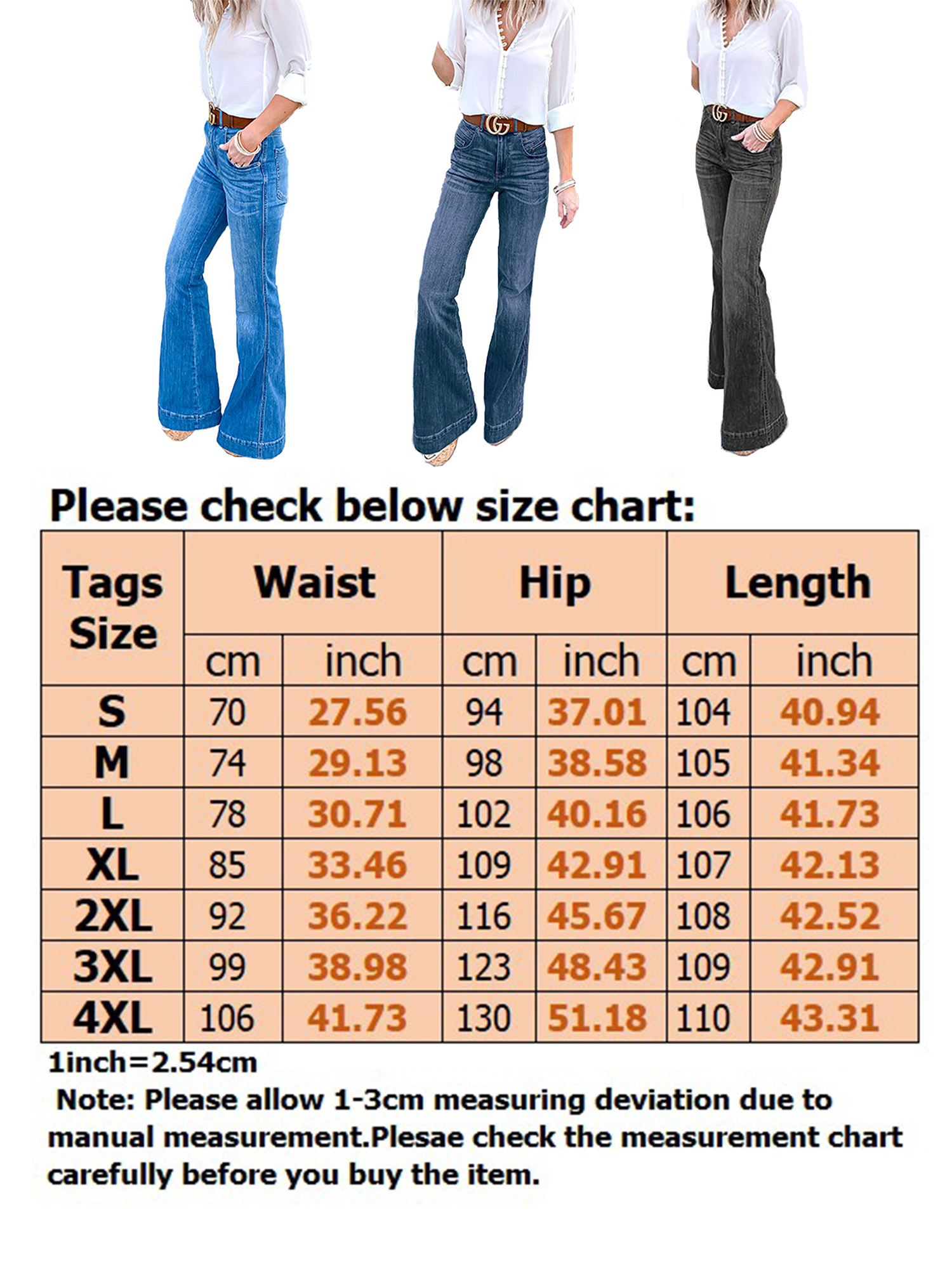 Avamo Retro Flared Jeans For Women Distressed Jeans Ladies Bell Bottoms Jeans Stretch Bootcut Denim Pants Casual Wide Leg Trousers - image 2 of 2