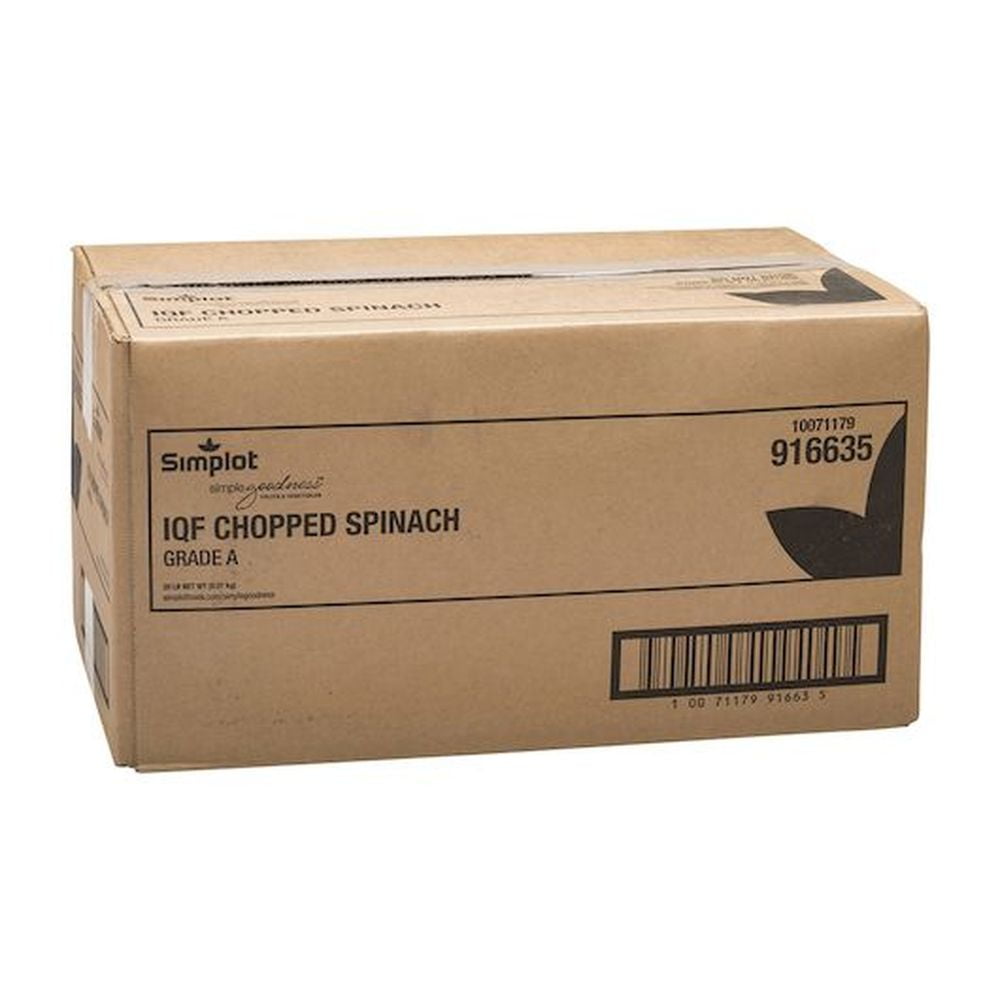 Simplot IQF Chopped Spinach - 20 lb. package, 1 package per case