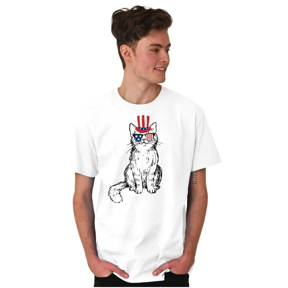 Cat Lovers Patriotic American Kitty Men's Graphic T Shirt Tees Brisco Brands M