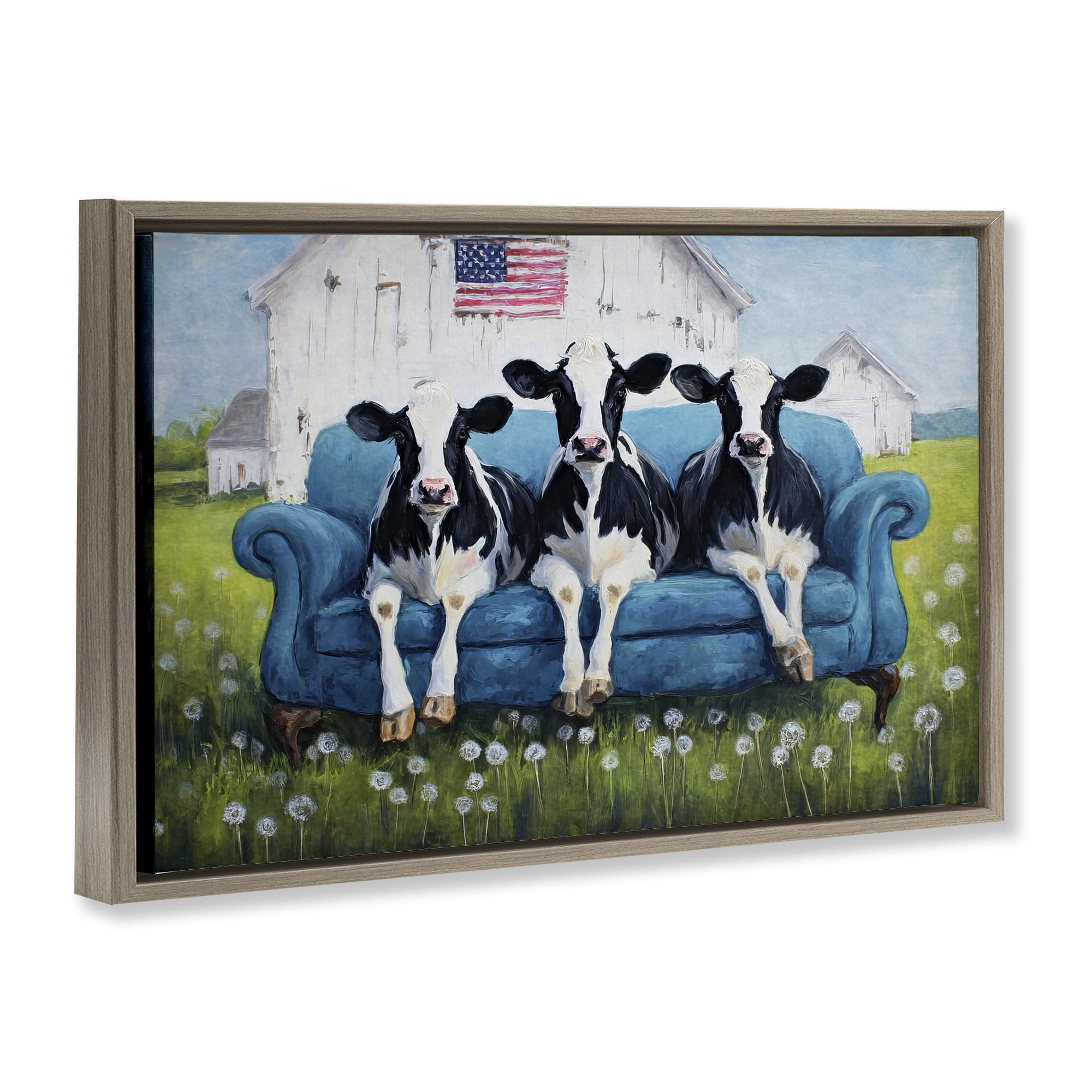 Stupell Industries Barnyard Sofa Sisters Brown Framed Floater Canvas Wall Art, design by Tina LeCour