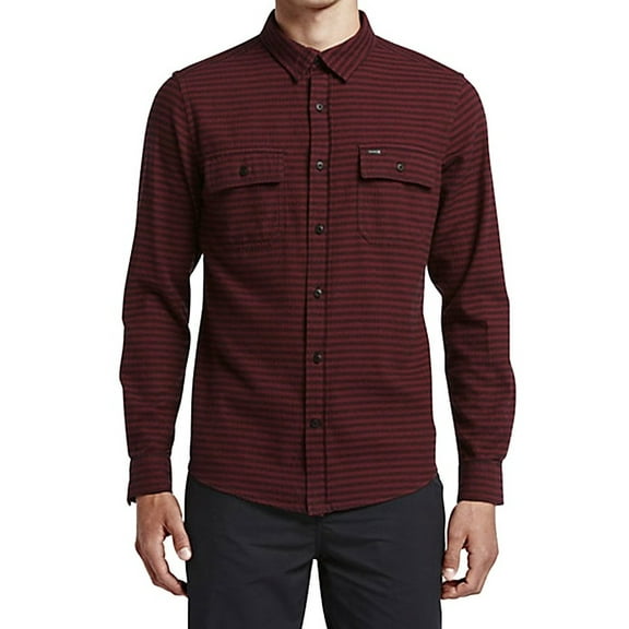 Hurley NEW Maroon Red Mens Size XL Foley Stripe Button Down Shirt
