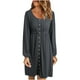 thumbnail image 1 of Vestido de cintura de manga larga con botones y cuello en U sexy de otoño informal para mujer Fridja  yut5760, 1 of 8