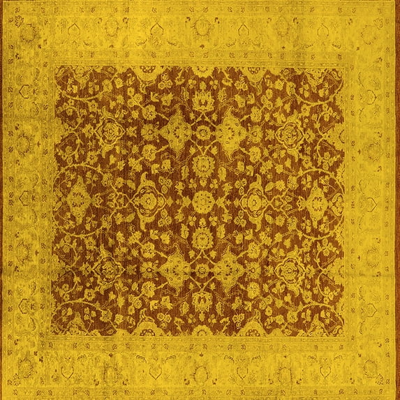 Ahgly Company Machine Washable Indoor Square Oriental Yellow Industrial Area Rugs, 4' Square