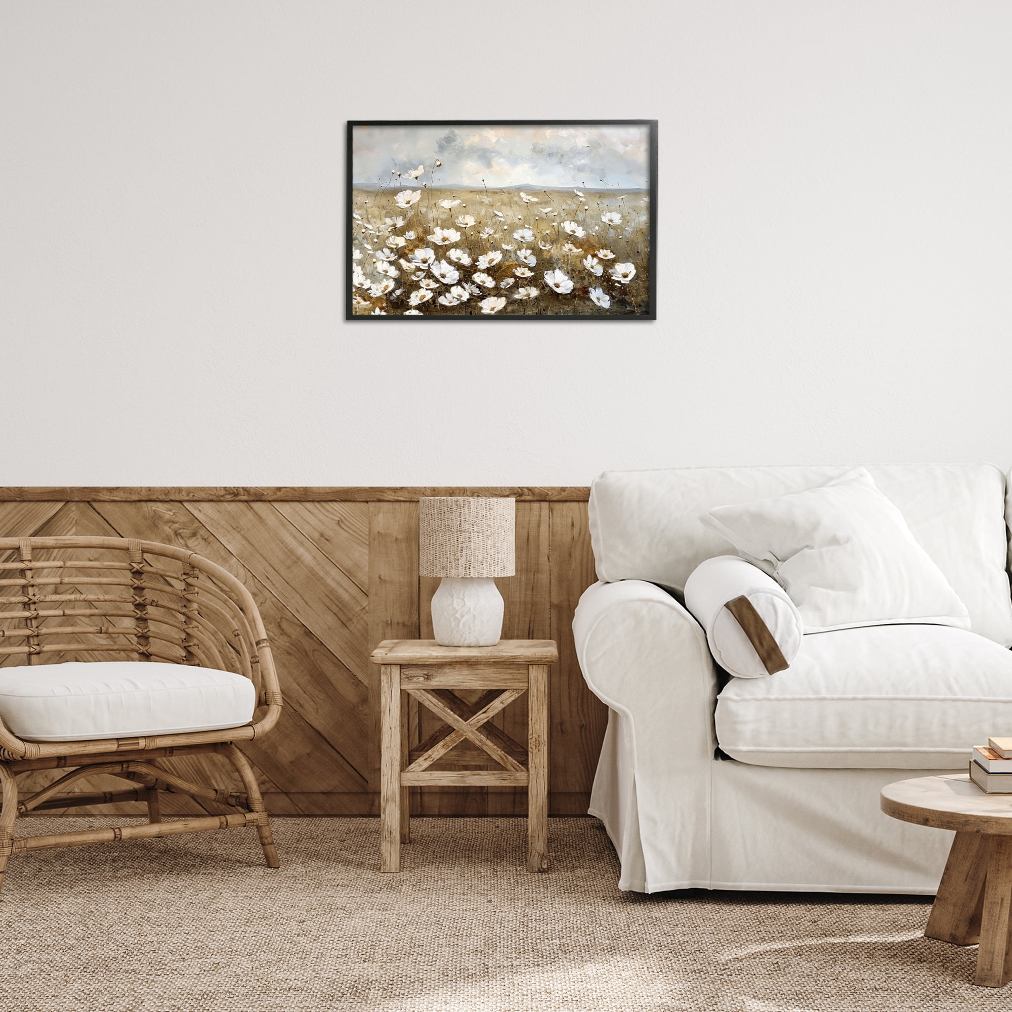 Stupell Industries Prairie Wildflower Field Landscape Painting Black Framed Art Print Wall Art, 24 x 16