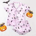 thumbnail image 4 of Outfits for Women Lightweight Halloween Graphic Print Lapel Short Sleeve Belted Top And Shorts 2 Piece Loungewear Women's Clothing Sets L, 4 of 7