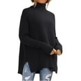 thumbnail image 2 of Womens Plus Size Sweaters Long Sleeve Crew Neck Split Hem Casual Oversized Ribbed Knit Tunic Pullover Tops Black XL, 2 of 6